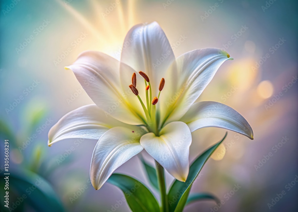 Obraz premium Miniature White Lily Flower Bloom, Tilt-Shift Macro Photography