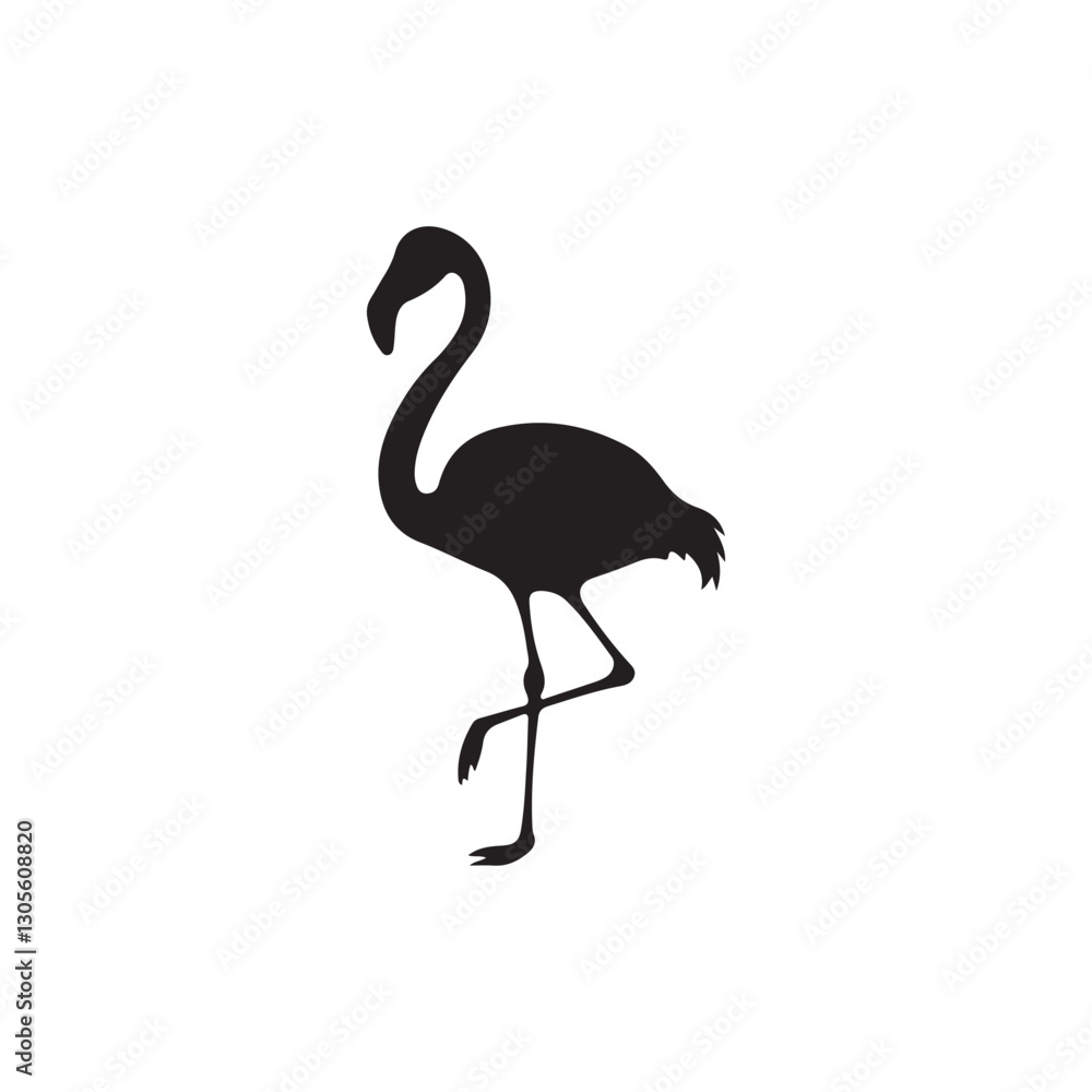 Naklejka premium flamingo silhouette isolated on white.Elegant Black Silhouette of a Flamingo.A simple, clean silhouette of a flamingo, perfect for logos, icons, or graphic design.