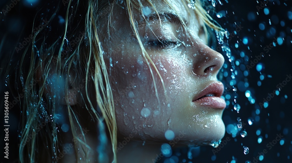 Woman's Face Covered in Water Drops Woman's Face Covered in Water Drops