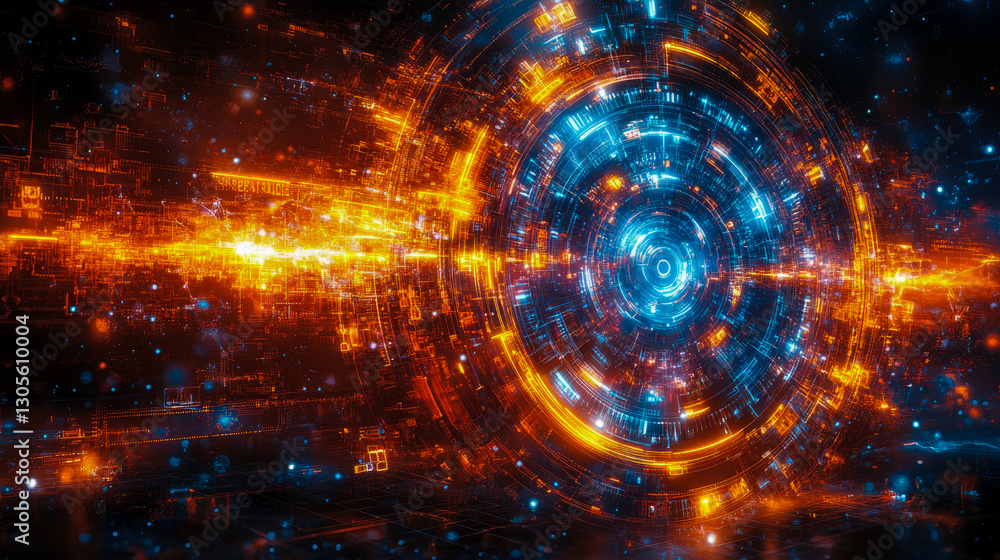 Fototapeta premium Cybernetic Aperture: A Futuristic Portal of Interconnected Data Streams