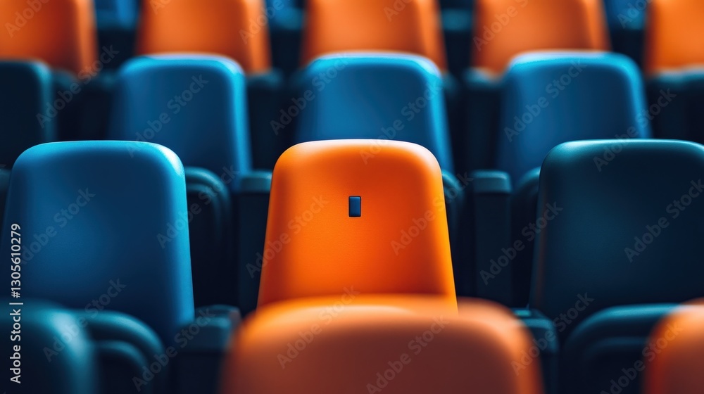 Obraz premium Empty Orange Seat in Blue and Orange Stadium Seats
