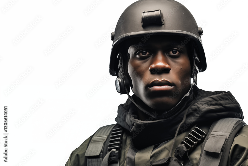 Black Soldier in Uniform on White Background – Strong, Disciplined, and Proud Military Man Representing Bravery, Commitment, and Service in the Armed Forces, Ready for African soldier. Black Soldier in Uniform on White Background – Strong, Disciplined, and Proud Military Man Representing Bravery, Commitment, and Service in the Armed Forces, Ready for African soldier.