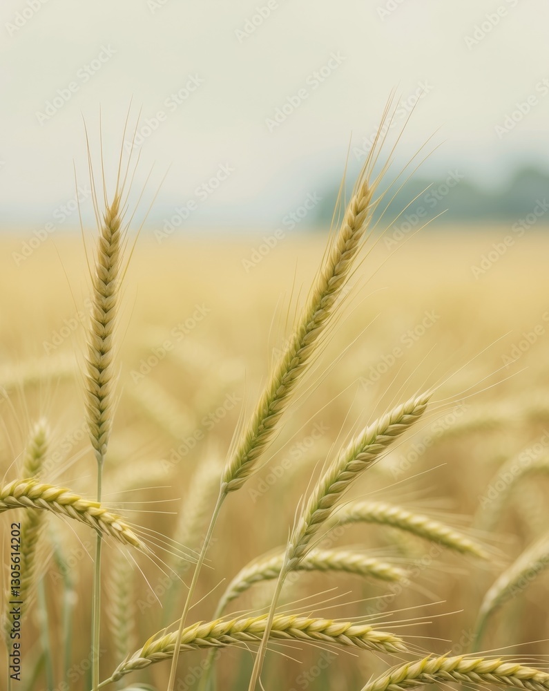 Golden Wheat Field with Spikes and Blurry Background for Text Overlay in Northern Agriculture Landscape. Golden Wheat Field with Spikes and Blurry Background for Text Overlay in Northern Agriculture Landscape.