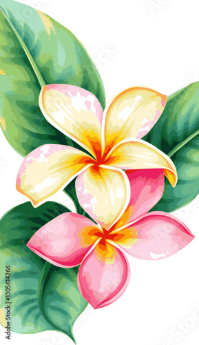 Plumeria flower in watercolor style tropical and delicate floral illustration.