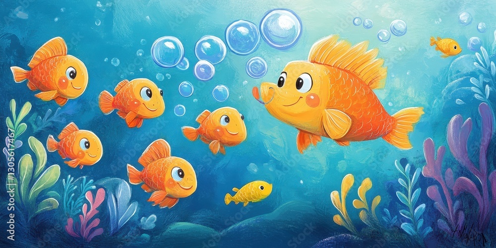Fototapeta premium A group of adorable fish swimming in the ocean water