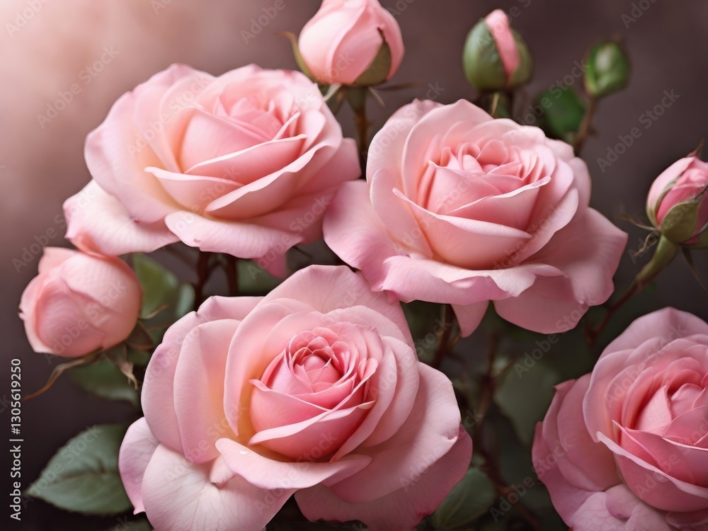 Obraz premium Close-up of blooming pink roses with delicate petals.