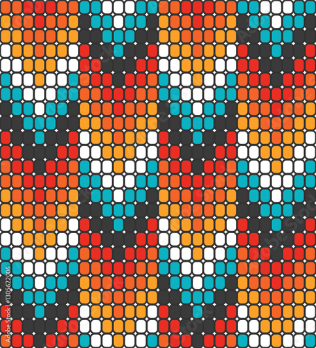 Native American Aztec beads arrows motif colorful Vector Pattern, tribal beaded geometrics in red, orange, yellow, teal seamless pattern.
