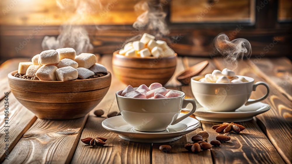 Panoramic Cozy Breakfast: Coffee and Marshmallows Panoramic Cozy Breakfast: Coffee and Marshmallows