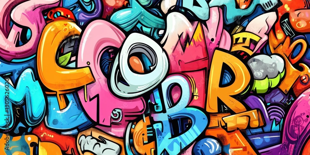 Colorful and vibrant abstract graffiti art with overlapping letters Colorful and vibrant abstract graffiti art with overlapping letters