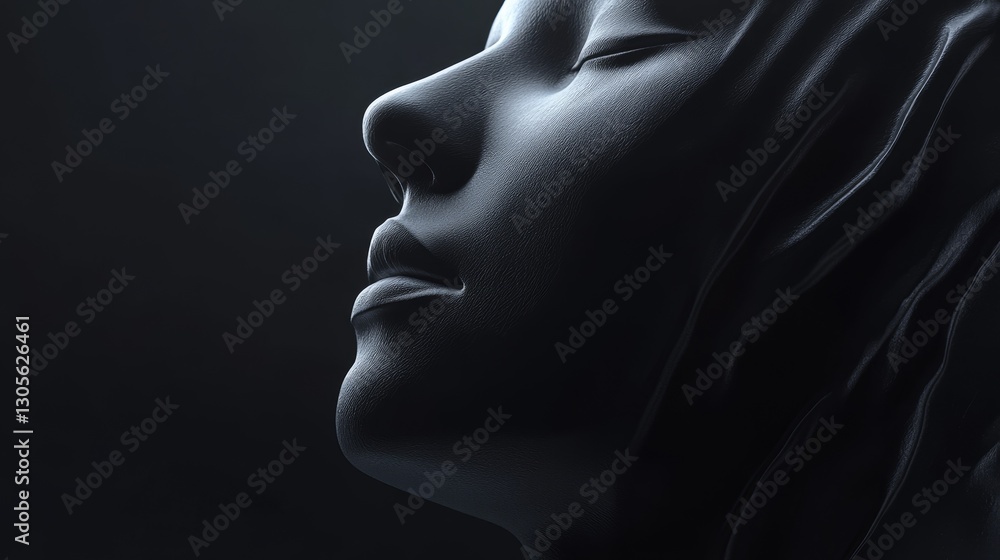A woman's face is shown in a black and white photo A woman's face is shown in a black and white photo