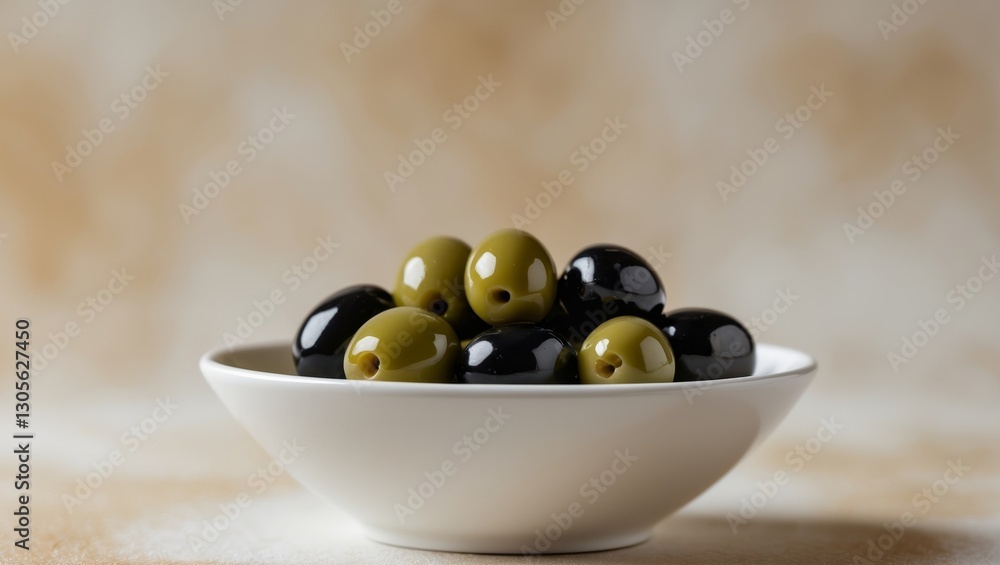 Fresh Green and Black Olives in a Bowl on a Textured Background Fresh Green and Black Olives in a Bowl on a Textured Background