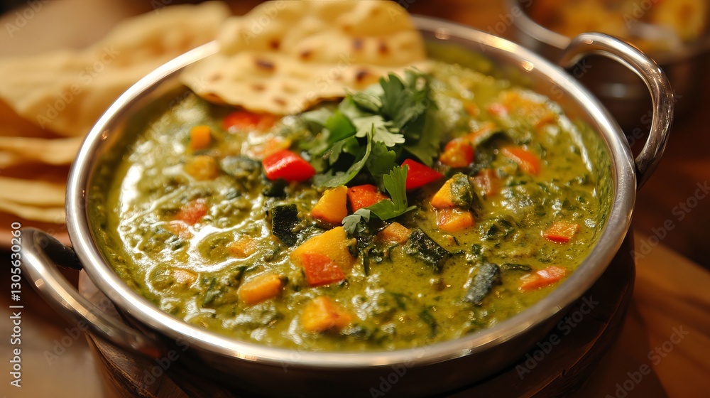 Delicious Palak Paneer Indian Curry Recipe with Fresh Spinach and Soft Paneer Cheese Served with Homemade Chapati Flatbread Tasty Vegetarian Food Eat Delicious Palak Paneer Indian Curry Recipe with Fresh Spinach and Soft Paneer Cheese Served with Homemade Chapati Flatbread Tasty Vegetarian Food Eat