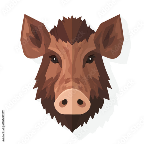 2D flat vector illustration Wild boar face icon isolated on a white background.

