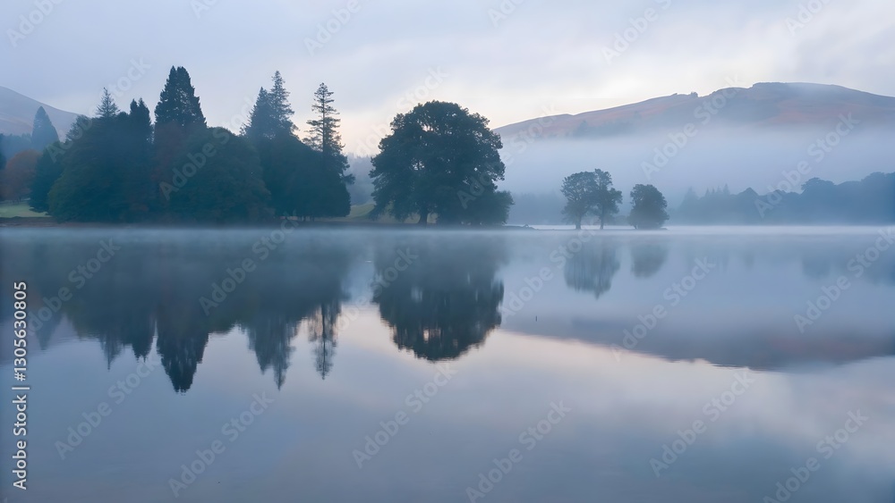Fototapeta premium Peaceful morning reflections a calm lake