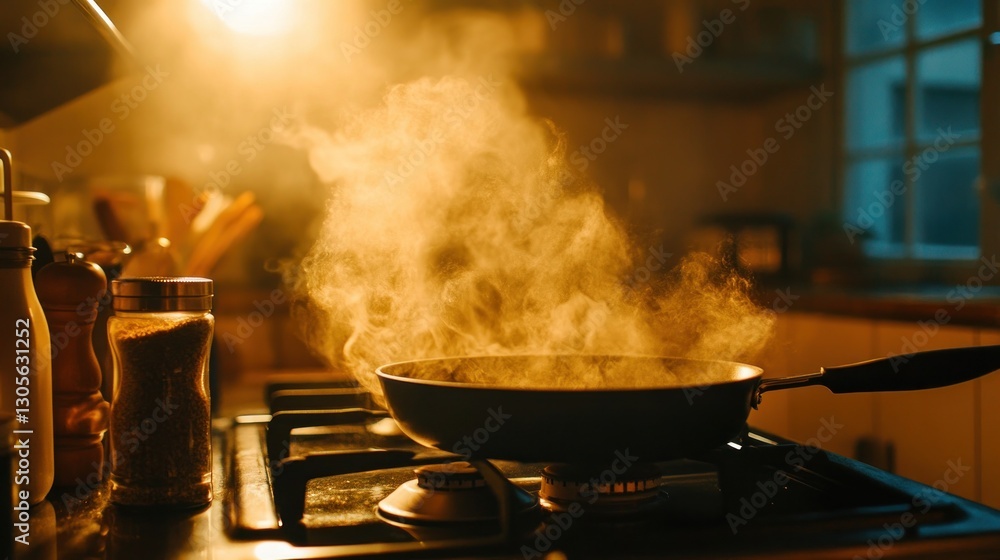 Evening kitchen cooking, steaming pan (1) Evening kitchen cooking, steaming pan (1)