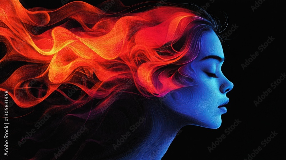 Obraz premium Fiery Blue Woman Profile