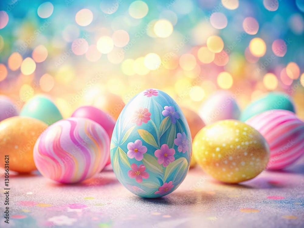 Fototapeta premium Pastel Spring Easter Egg Brushstroke Pattern with Bokeh Background - Stock Photo