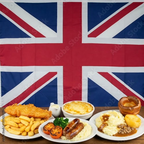 British Traditional Meal with Flag
