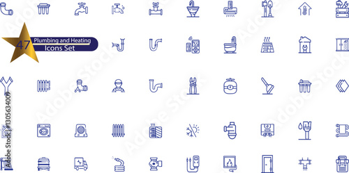 Plumbing and Heating Line Editable Icons set. Vector illustration in modern thin line style