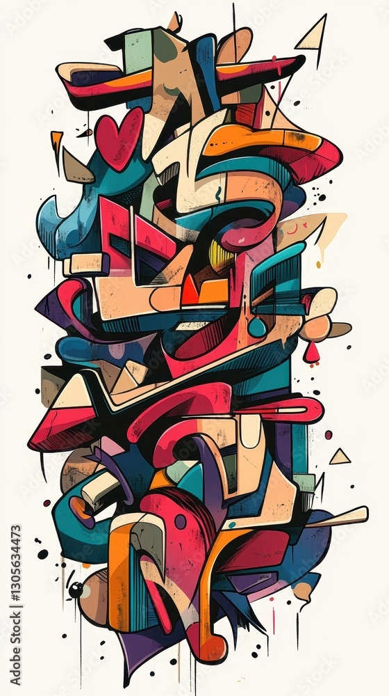 Naklejka premium Colorful abstract artistic composition featuring overlapping geometric shapes and patterns