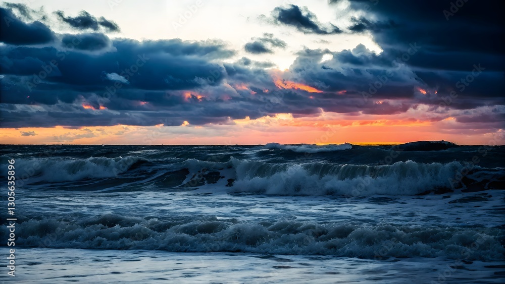 Fototapeta premium Sunset stormy sea