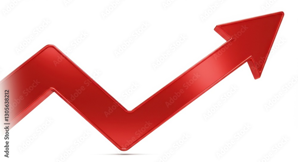 Futuristic Red Arrow with Metallic Sheen Pointing Upward Futuristic Red Arrow with Metallic Sheen Pointing Upward