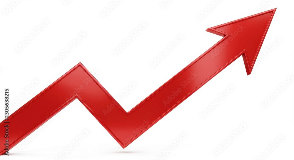 Futuristic Red Arrow with Metallic Sheen Pointing Upward Futuristic Red Arrow with Metallic Sheen Pointing Upward