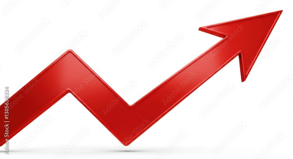 Futuristic Red Arrow with Metallic Sheen Pointing Upward Futuristic Red Arrow with Metallic Sheen Pointing Upward