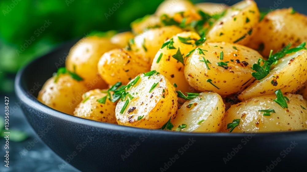 Sizzling Golden Baby Potatoes with Fresh Parsley and Herbs. Generative AI Sizzling Golden Baby Potatoes with Fresh Parsley and Herbs. Generative AI