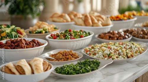 Suhoor buffet displaying traditional dishes for ramadan meal photo