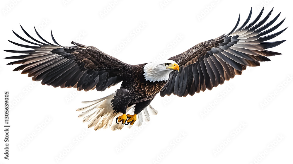 Fototapeta premium An American bald eagle flying on a transparent background, Generative AI