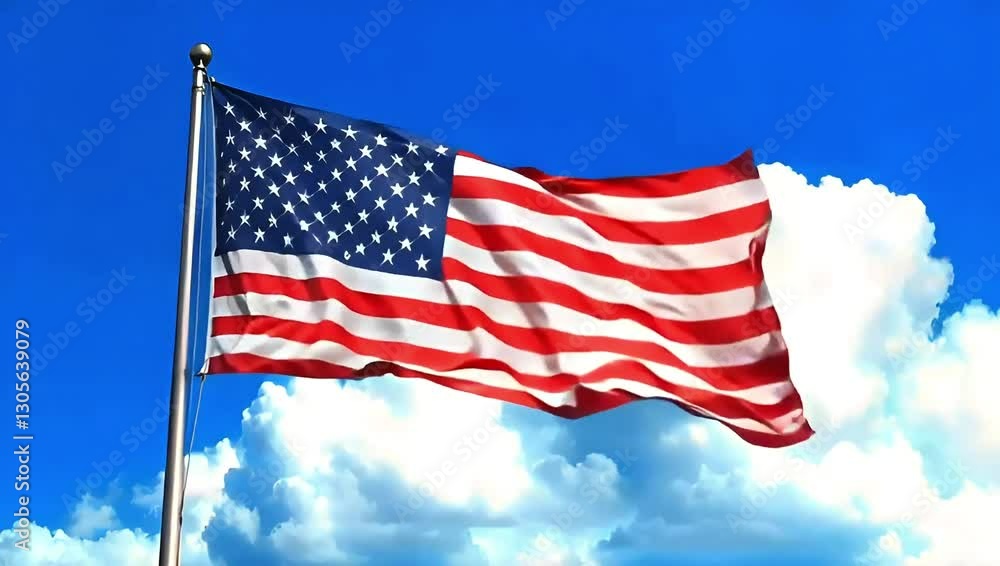 American Flag Waving Proudly in a Clear Blue Sky American Flag Waving Proudly in a Clear Blue Sky