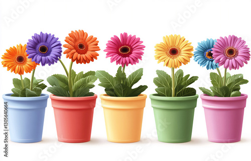 Wallpaper Mural row of colorful pots with different color gerbera daisies, Torontodigital.ca