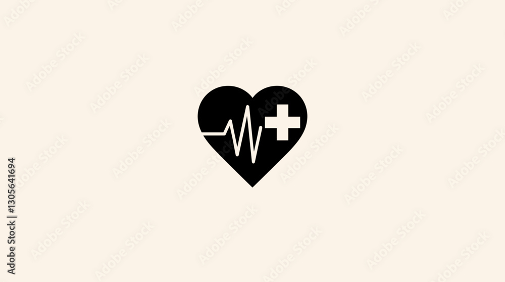 Obraz premium Heartbeat symbol with medical cross in minimalistic design