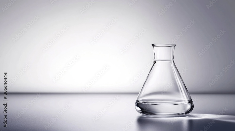 Empty glass flask on smooth surface with minimalistic background Empty glass flask on smooth surface with minimalistic background
