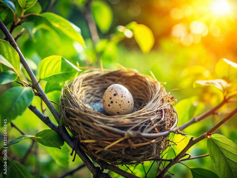 Obraz premium Single Bird Egg in Nest - Springtime Nature Photography