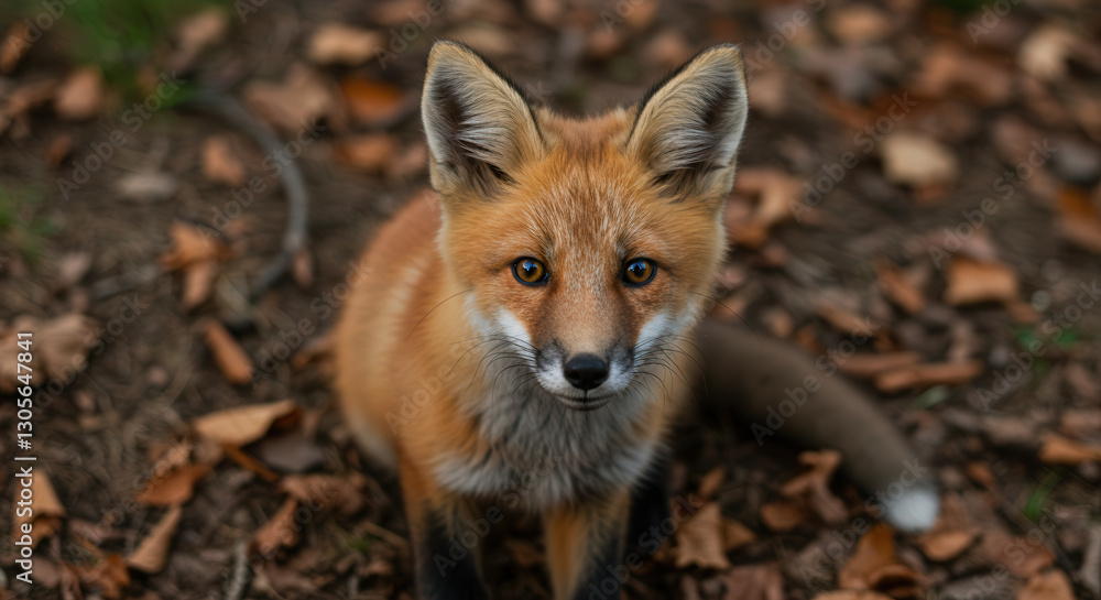 Fototapeta premium Curious European Fox in Autumn Forest with Orange Fur and Bushy Tail