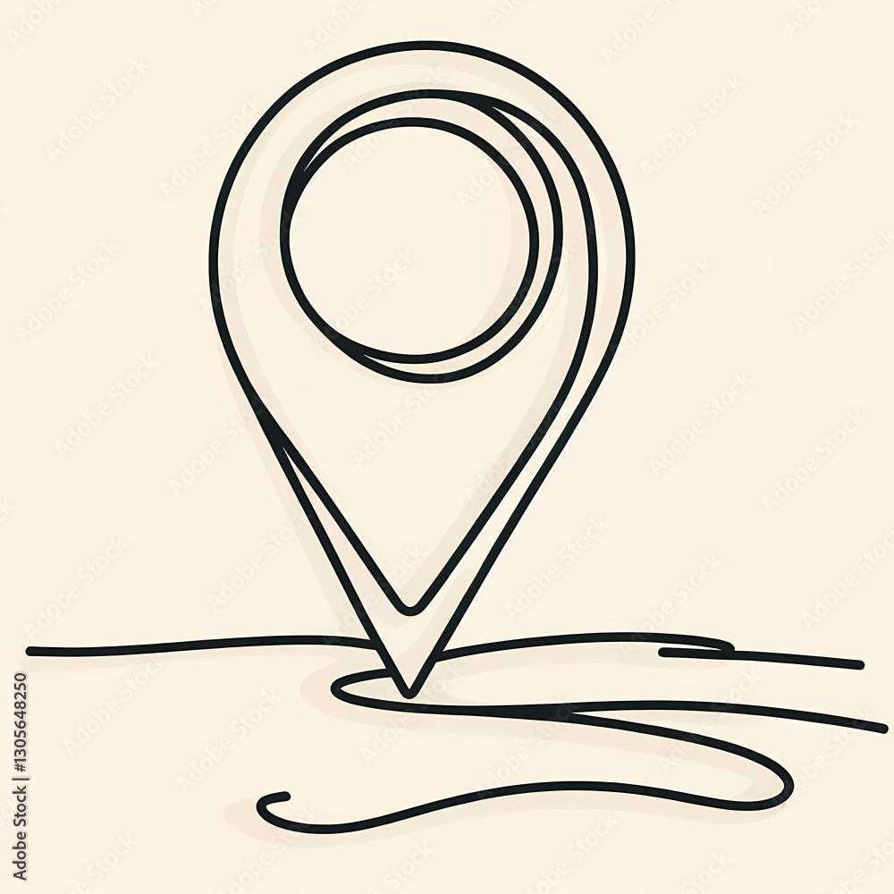 One-line drawing of a location marker with abstract curves. One-line drawing of a location marker with abstract curves.