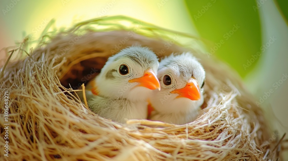 Obraz premium Bird in nest on tree in Spring.