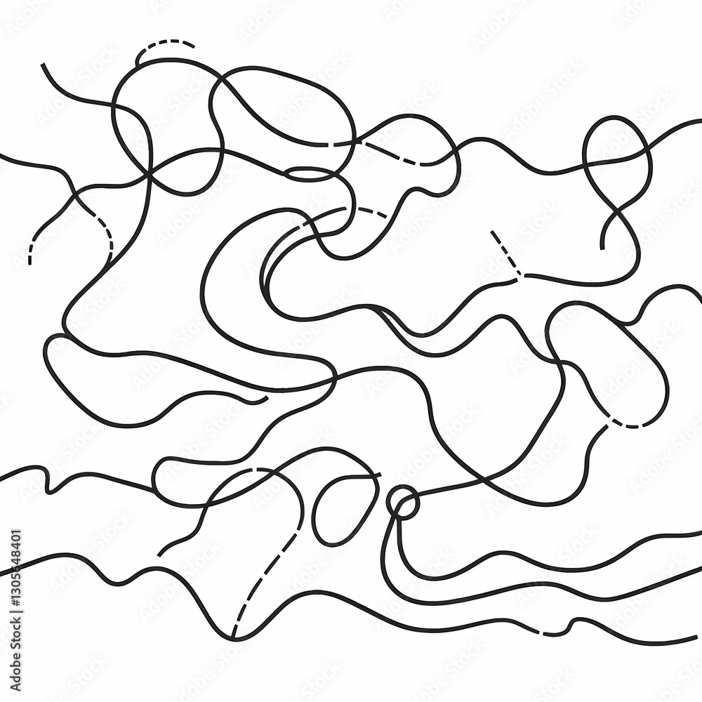 One-line drawing of a map with winding routes. One-line drawing of a map with winding routes.