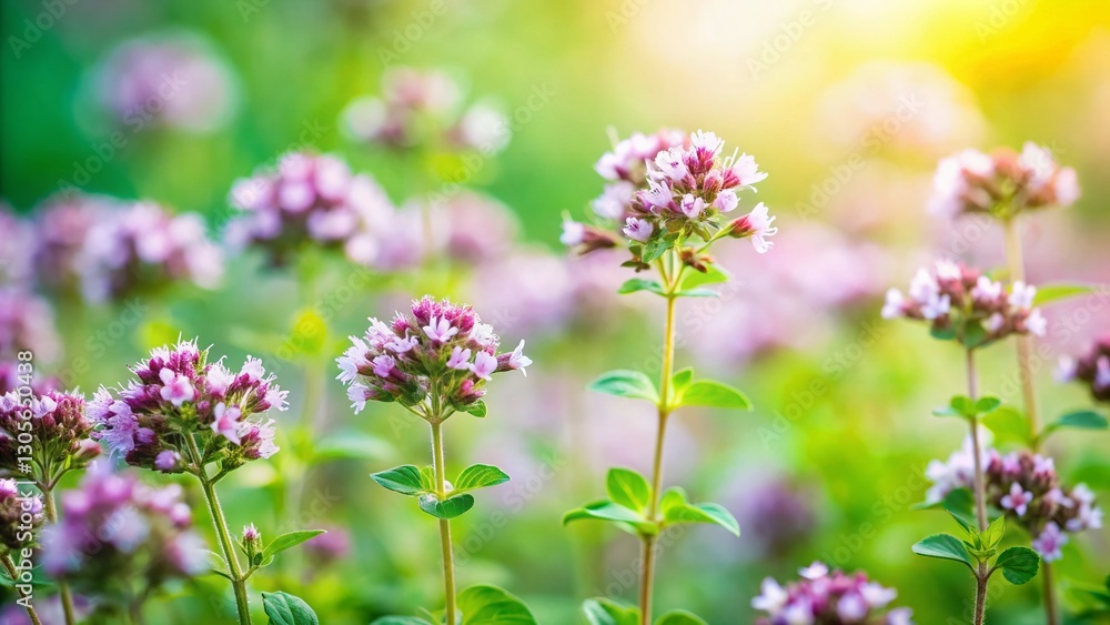 Obraz premium Spring Garden Ornamental Oregano Botanical Clip Art Tilt-Shift Pattern