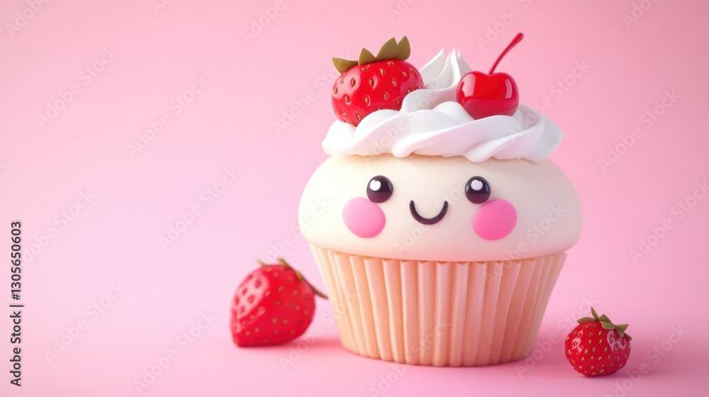 Cute strawberry cupcake on pink background (1) Cute strawberry cupcake on pink background (1)