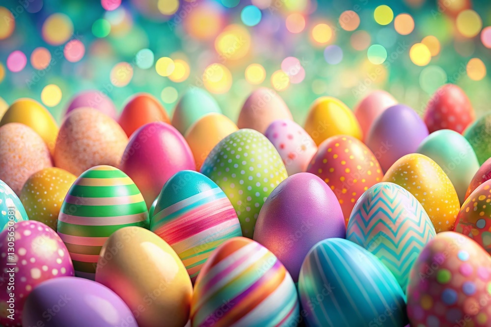 Obraz premium Springtime Easter Egg Pattern Illustration with Bokeh Background - Festive Holiday Design