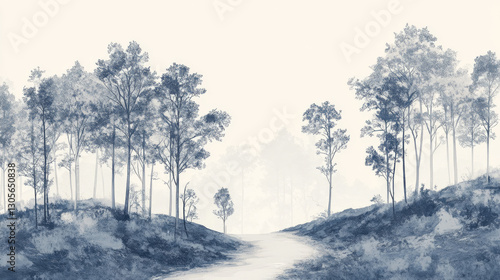 Wallpaper Mural Abstract hand-drawn wallpaper featuring a nostalgic forest landscape Torontodigital.ca