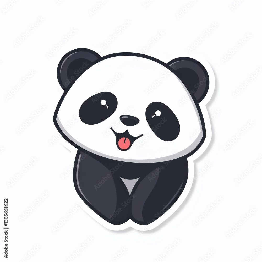 Fototapeta premium Smiling Panda Sticker: A charming panda sticker, with black and white fur, sticking out its tongue and smiling, evoking playfulness and joy.