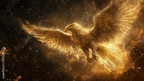 Wallpaper Mural A golden glowing mythical bird soaring majestically in space Torontodigital.ca