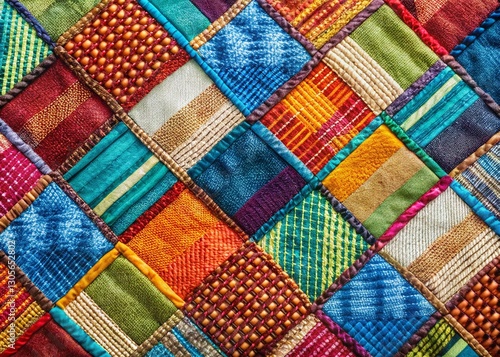 Stylish Patchwork Fabric with Abstract Crosshatch Lines - Texture Background