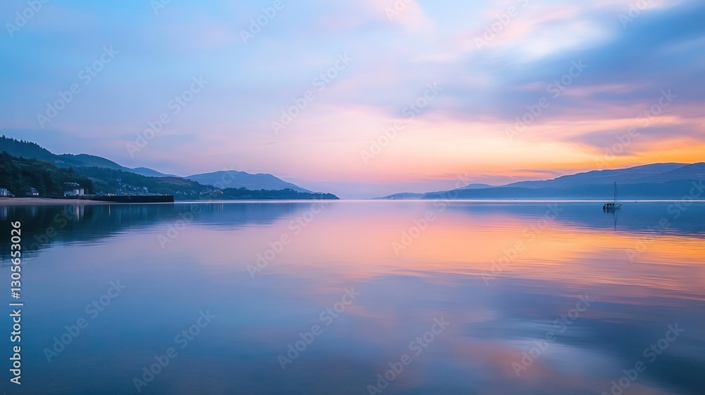 Fototapeta premium Serene Sunrise Reflections over Calm River Estuary