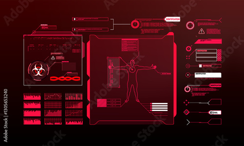 Data analysis and medical diagnostics interface showing human anatomy on a futuristic screen design.