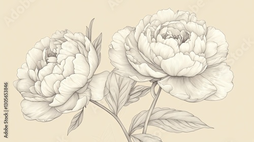 Wallpaper Mural Elegant Line Drawing Of Two Blooming Peonies Torontodigital.ca